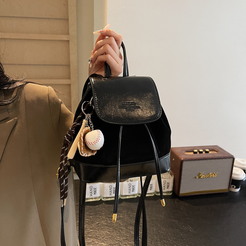 V888-ELOSUNG13792-212793-04 Brown Vintage Suede Women's Mini Backpack - New Fashionable Travel Book Bag with Decorative Charm - Image 5