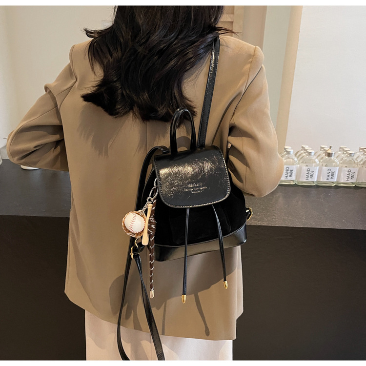 V888-ELOSUNG13792-212793-05 Brown Vintage Suede Women's Mini Backpack - New Fashionable Travel Book Bag with Decorative Charm - Image 6