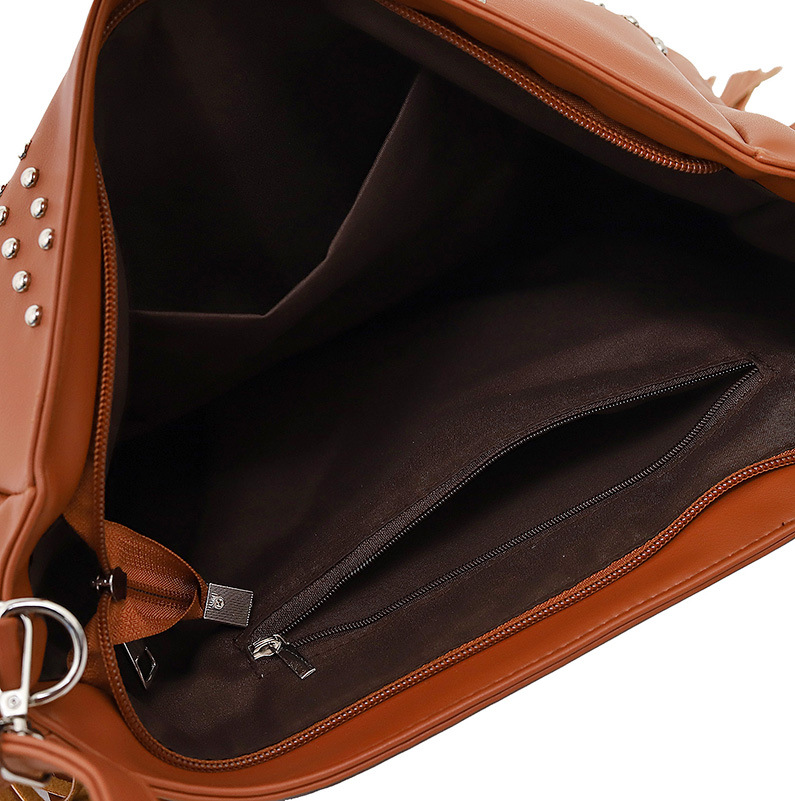 V888-ELOSUNG13834-212853-06 Brown Trendy Rivet Fringe Shoulder Bag - Large Capacity Soft Leather Handbag for Women, Perfect for Travel and Leisure - Image 7