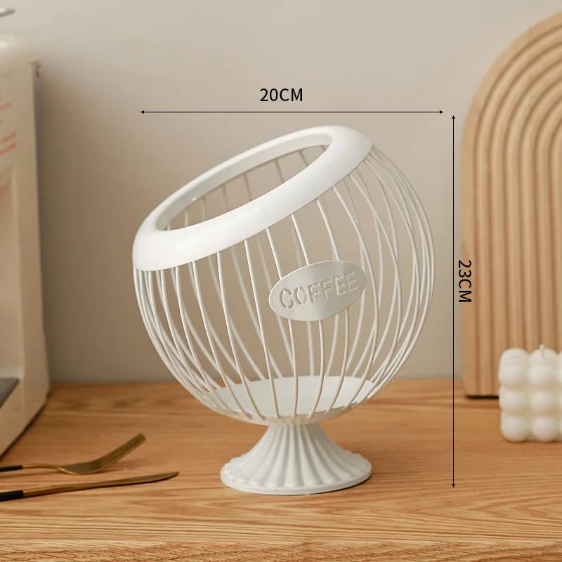 V888-ELOSUNG13852-213024-00 White Elegant Metal Coffee Capsule Storage Basket - Multifunctional Fruit and Snack Holder for Modern Home Decor - Image 1