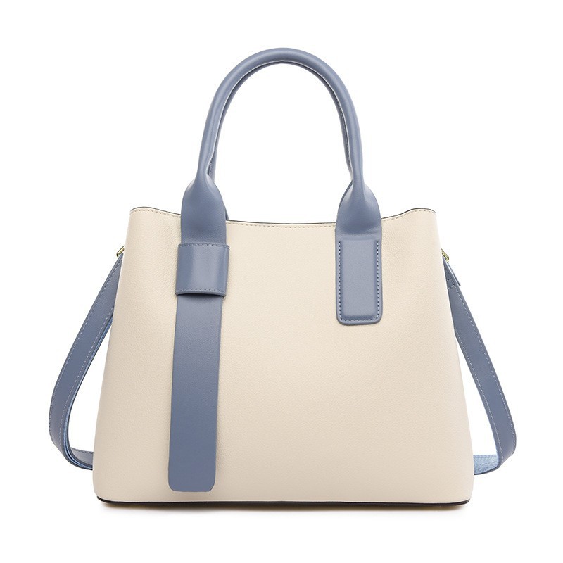 V888-ELOSUNG13997-213942-00 Off White And Blue Retro Fashion Handbag - Elegant Tote with Large Capacity for Work and Daily Use - Image 1