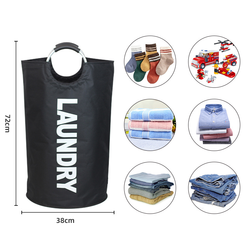 V888-ELOSUNG15071-211929-01 Sky Blue Large-Capacity Double Oxford Fabric Laundry Hamper with Aluminum Handles - Durable Round Clothes Basket for Home Storage - Image 2