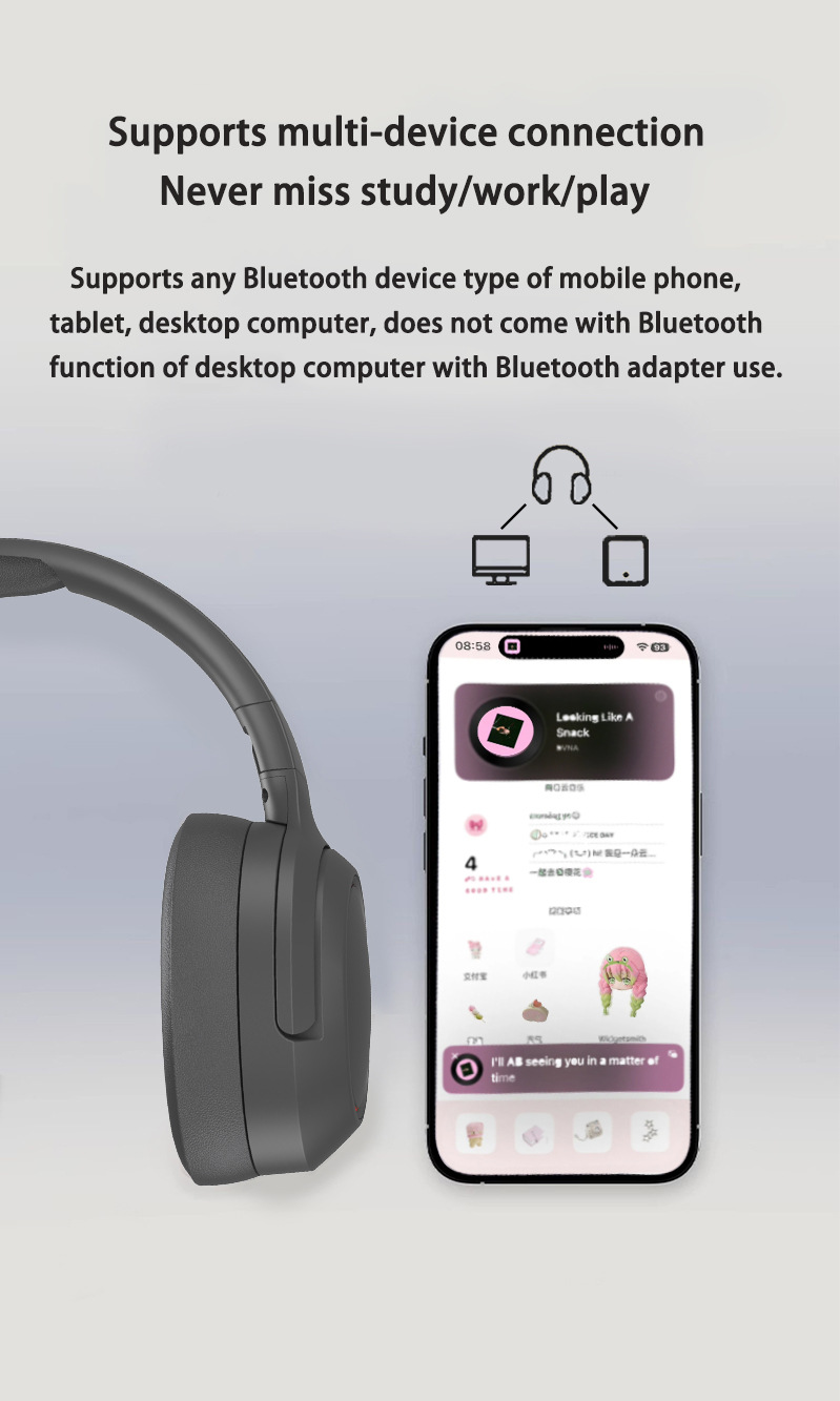 V888-ELOSUNG15086-211992-03 Pink P2963 Wireless Bluetooth Headphones with LED Light, Hi-Fi Sound, and Sport Design - Image 4