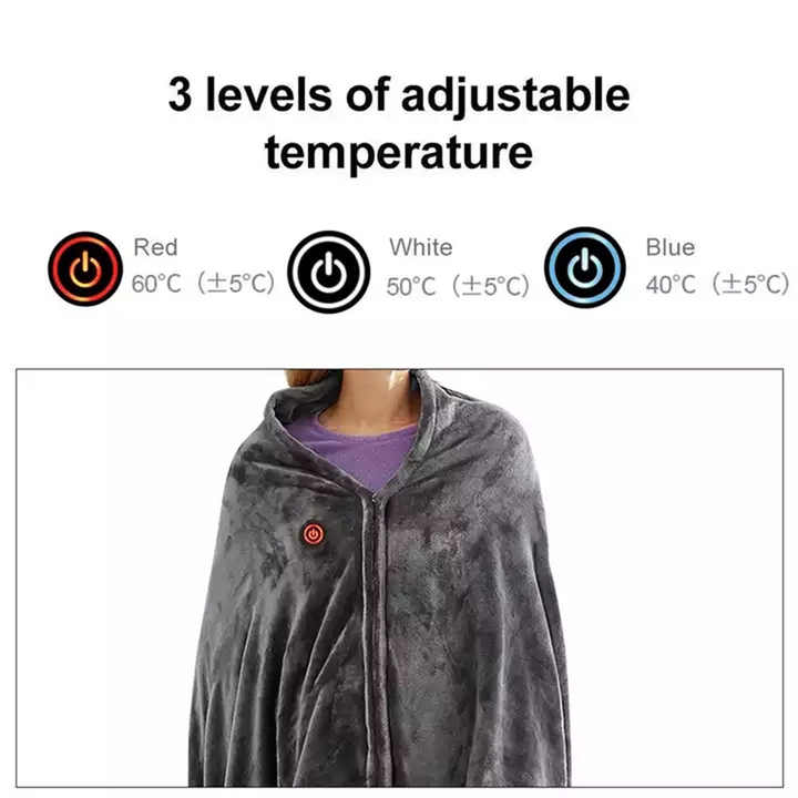 V888-ELOSUNG15115-211790-01 Electric Heated Flannel Blanket - 150x80cm USB-Powered Wearable Heating Shawl (Rechargeable battery not included) - Image 2