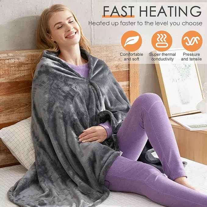 V888-ELOSUNG15115-211790-02 Electric Heated Flannel Blanket - 150x80cm USB-Powered Wearable Heating Shawl (Rechargeable battery not included) - Image 3