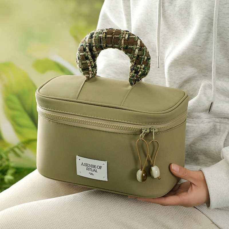 V888-ELOSUNG15345-212812-02 Portable Waterproof Cosmetic Bag with Handle - Pale Green - Image 3