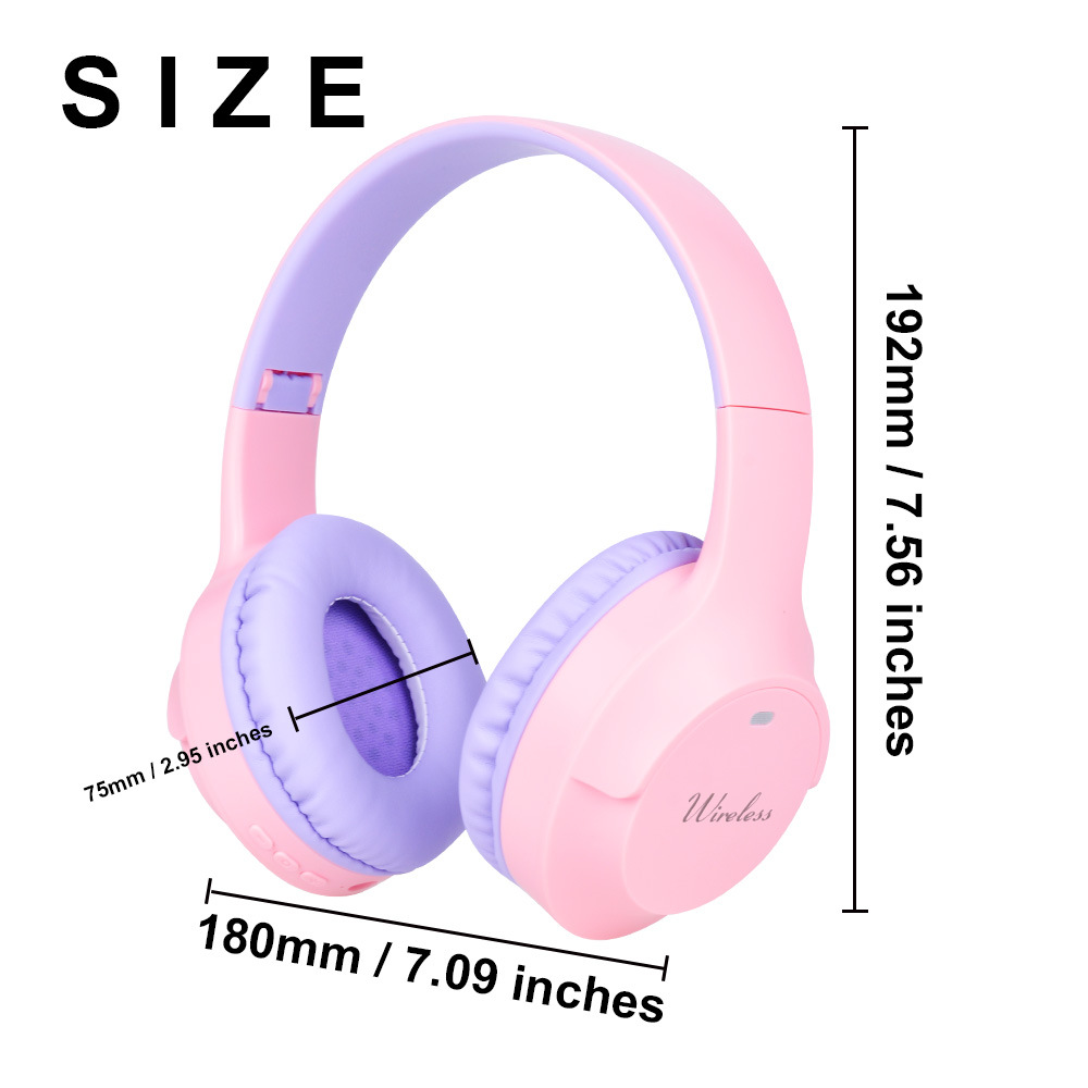 V888-ELOSUNG15486-214044-01 Pink Wireless Bluetooth Headphones with Hi-Fi Bass, Foldable Design, and Card Slot - Image 2