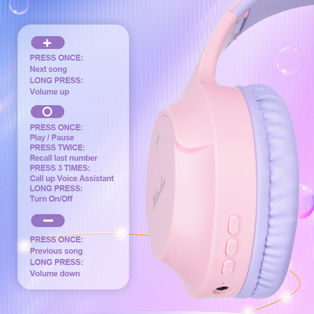 V888-ELOSUNG15486-214044-02 Pink Wireless Bluetooth Headphones with Hi-Fi Bass, Foldable Design, and Card Slot - Image 3