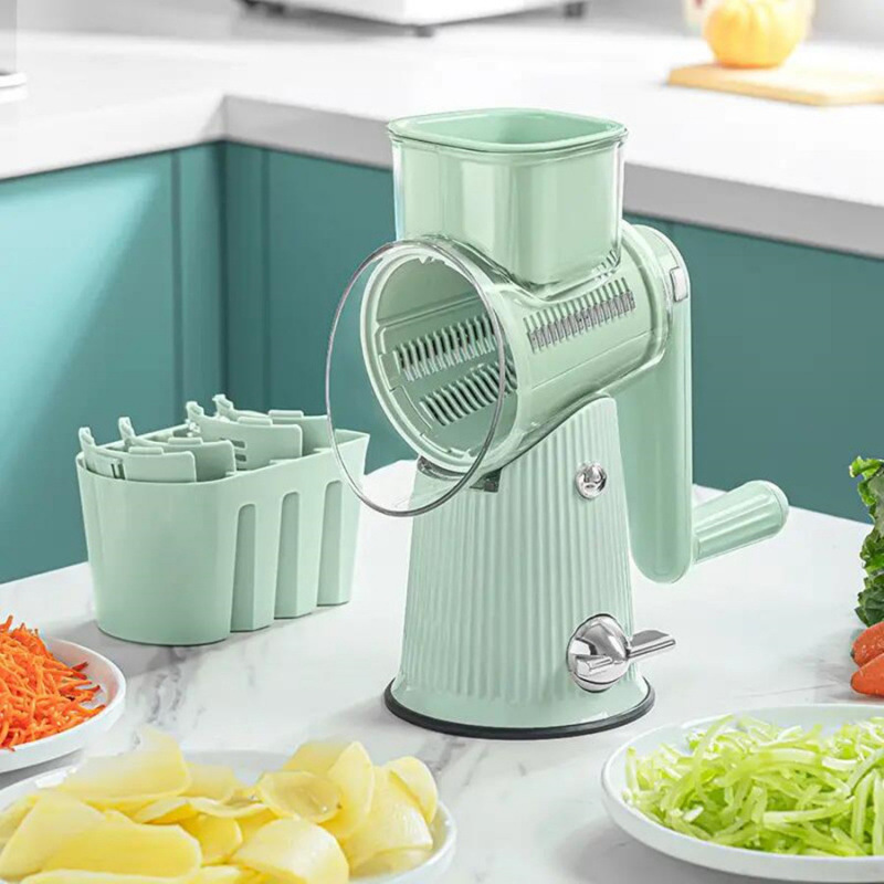 V888-ELOSUNG15583-214340-00 Green Multifunctional Manual Rotary Vegetable Slicer with 10 Blades – Safe and Easy-to-Use - Image 1