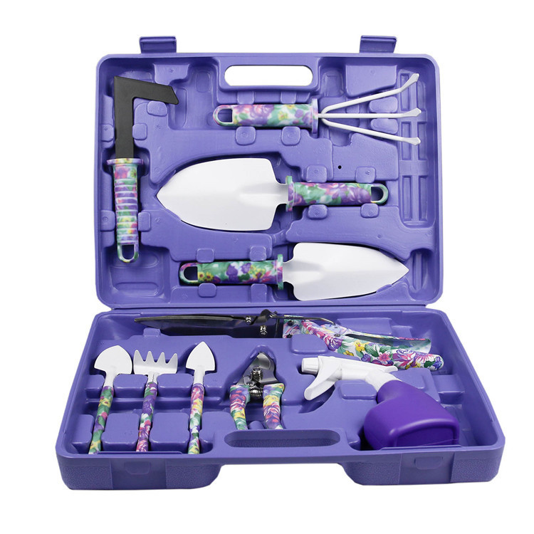 V888-ELOSUNG15586-214349-00 YL/Z10 Purple 10-Piece Floral Gardening Tool Set with Carrying Case - Durable and Stylish - Image 1