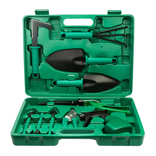 V888-ELOSUNG15587-214350-00 YL/L10 Green 10-Piece Floral Gardening Tool Set with Carrying Case - Durable and Stylish - Image 1