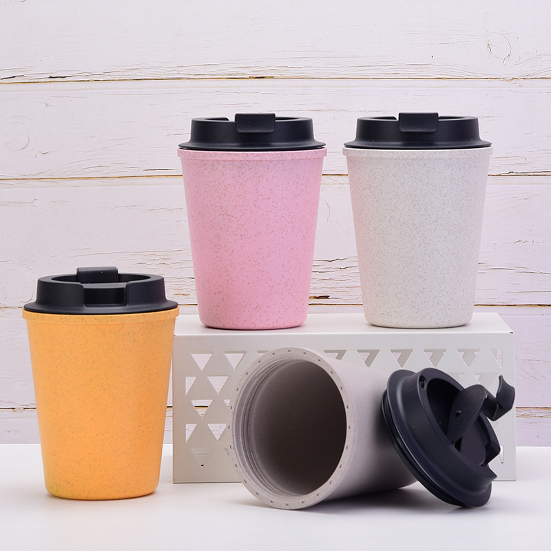 V888-ELOSUNG15599-214372-02 Blue 350ml Wheat Straw Double-Layer Coffee Cup - Eco-Friendly and Lightweight - Image 3