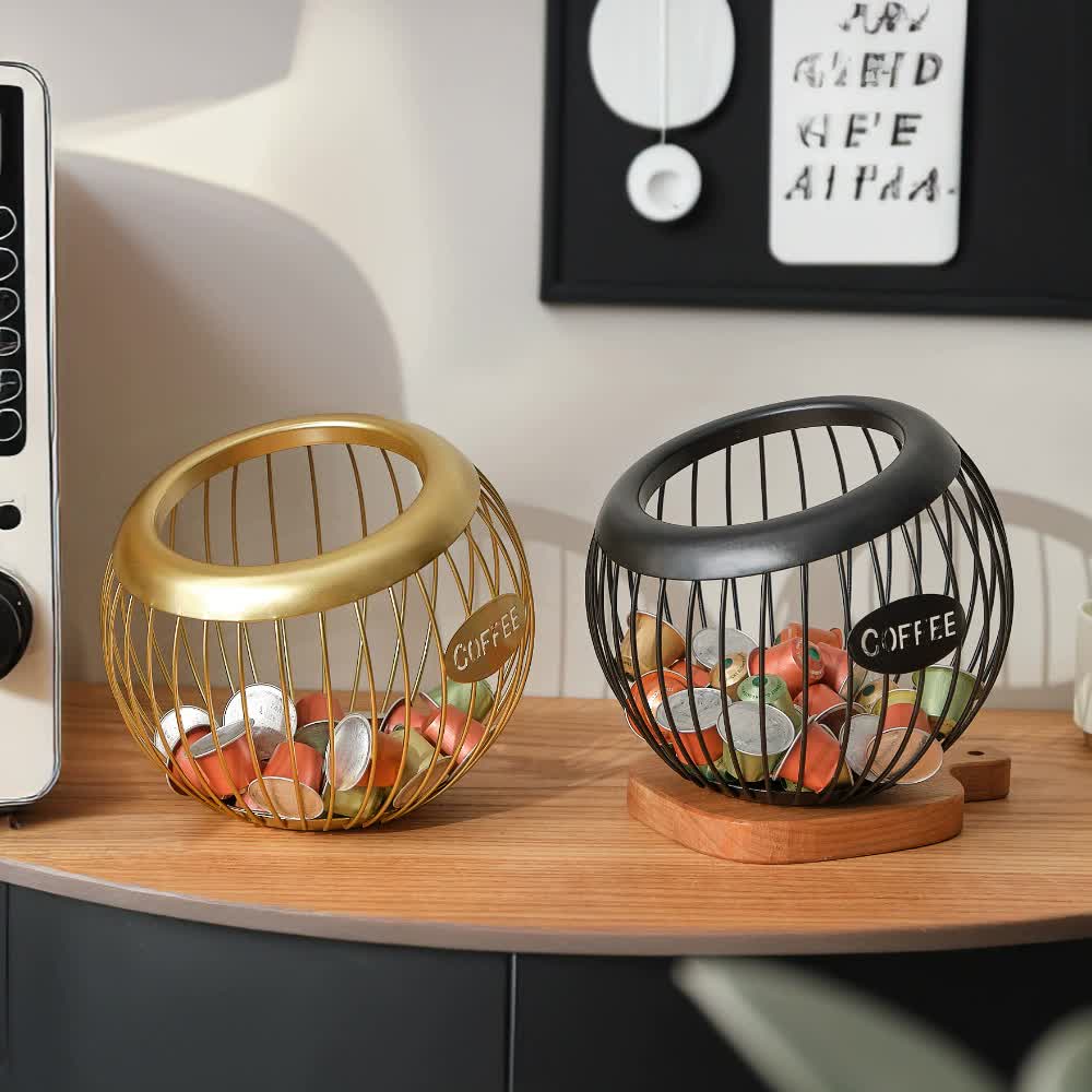 V888-ELOSUNG15704-215171-01 Black Handcrafted Coffee Capsule Storage Basket - Vintage Iron Art Design - Image 2