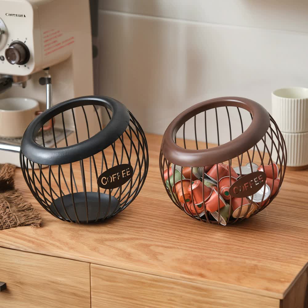 V888-ELOSUNG15704-215171-02 Black Handcrafted Coffee Capsule Storage Basket - Vintage Iron Art Design - Image 3