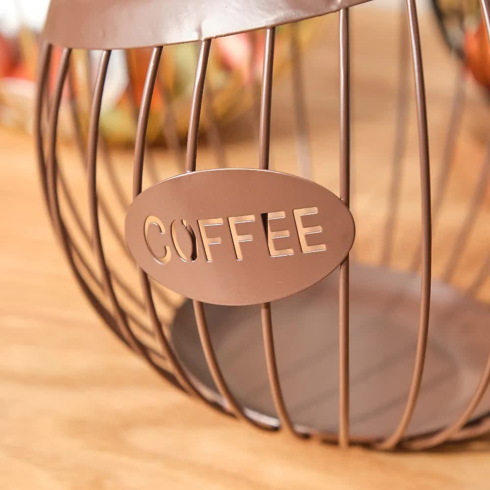 V888-ELOSUNG15704-215171-04 Black Handcrafted Coffee Capsule Storage Basket - Vintage Iron Art Design - Image 5