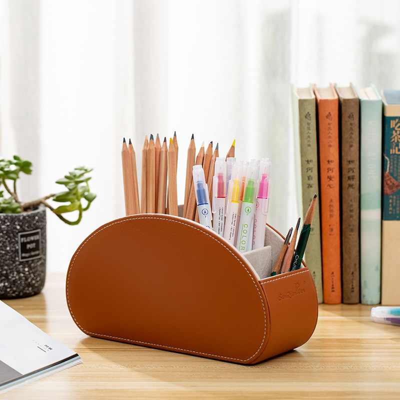 V888-ELOSUNG15823-215898-02 Brown Stylish Remote Control Storage Box - PU Leather Organizer with Compartments - Image 3