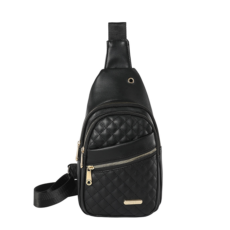 V888-ELOSUNG16012-214211-00 Black Women's Quilted Sling Bag - Stylish Crossbody Shoulder Backpack - Image 1