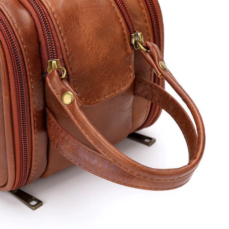 V888-ELOSUNG16074-214357-02 Brown Vintage Leather Makeup Bag with Multi-Compartment Organizer - Travel Cosmetic Case - Image 3