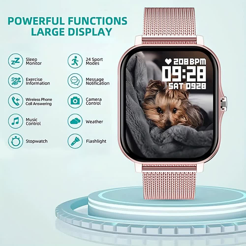 V888-ELOSUNG16123-215299-02 Gold Smart Fitness Watch with Large Display - 24 Sport Modes, Heart Rate Monitor & More - Image 3