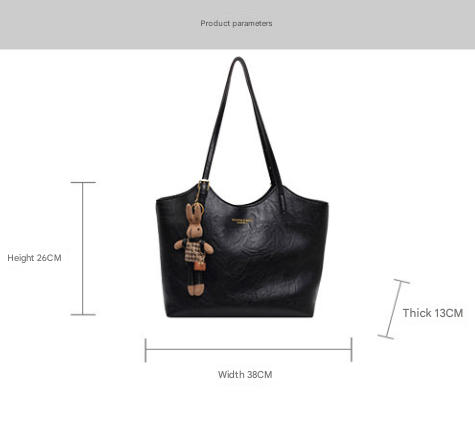 V888-ELOSUNG16296-215570-03 Coffee Brown Elegant Black PU Leather Tote Bag with Cute Bear Keychain - Large Capacity Handbag for Women (38 x 26 x 13 cm) - Image 4