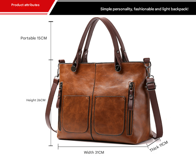 V888-ELOSUNG16324-215701-01 Brown Women's Classic PU Leather Tote Bag with Double Handles - Multi-Pocket Shoulder Bag in Black - Image 2