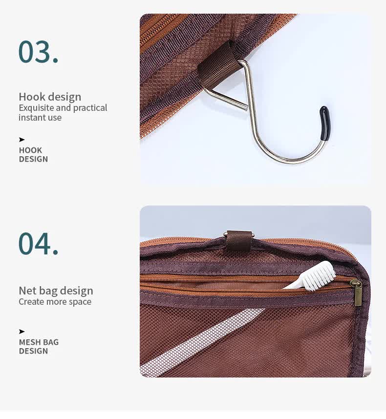 V888-ELOSUNG16433-216051-05 Brown Premium PU Leather Travel Toiletry Bag with Zipper Compartments - Image 6