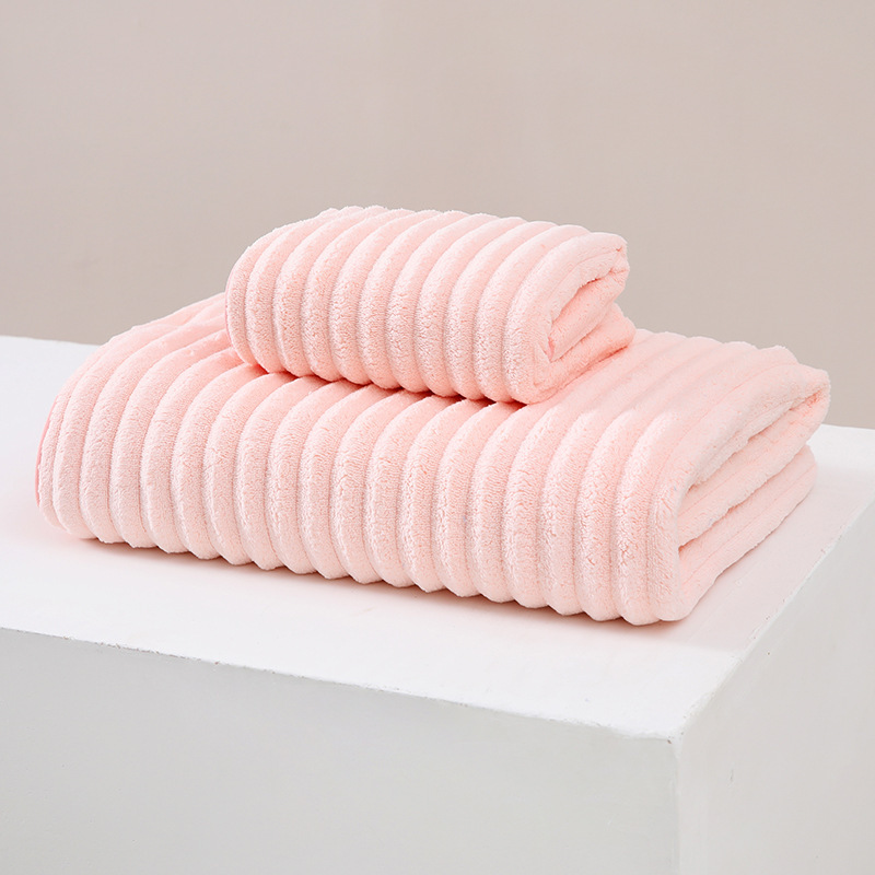 V888-ELOSUNG16568-216605-00 Striped Model Pink Luxury White Bath Towel and Hand Towel Set - Ultra Soft and Absorbent - Image 1