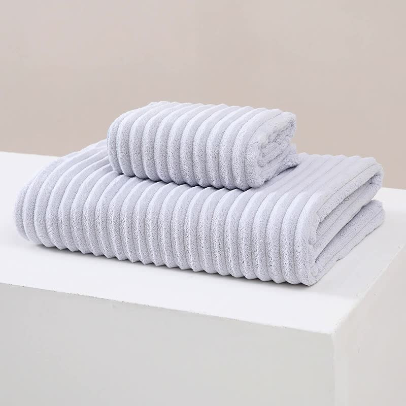 V888-ELOSUNG16569-216606-00 Striped Model Grey Luxury White Bath Towel and Hand Towel Set - Ultra Soft and Absorbent - Image 1