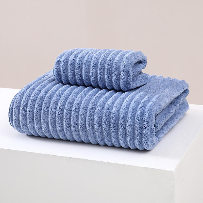 V888-ELOSUNG16570-216607-00 Striped Model Blue Luxury White Bath Towel and Hand Towel Set - Ultra Soft and Absorbent - Image 1