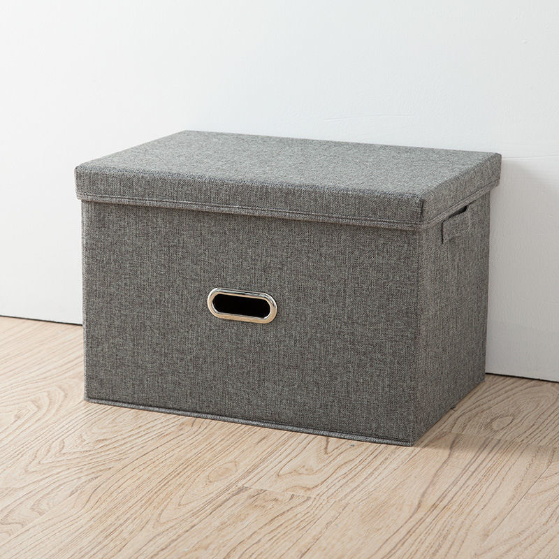 V888-ELOSUNG16636-216846-00 Grey Storage Fabric Bin with Lid - Compact and Stylish for Organizing Your Home - Image 1