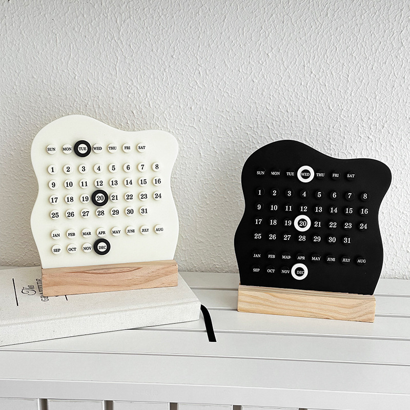 V888-ELOSUNG16652-218434-03 2 PCS Black Minimalist Wooden Desktop Calendar Set - Stylish and Functional for Organizing Your Time - Image 4