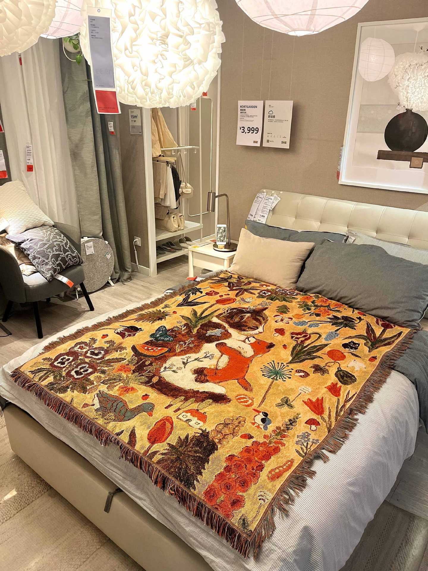 V888-ELOSUNG16722-222378-01 Green Oragne Cat Sleeping Floral Cat Patterned Throw Blanket - Soft and Cozy, 130x160cm with Tassels - Image 2