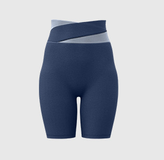V888-ELOSUNG16963-224834-00 XL Blue Color-Block High-Waist Yoga Shorts - Seamless Scrunch Butt Anti-Chafing Workout Shorts - Image 1