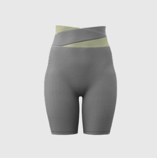 V888-ELOSUNG16983-224931-00 XXXL Grey Color-Block High-Waist Yoga Shorts - Seamless Scrunch Butt Anti-Chafing Workout Shorts - Image 1