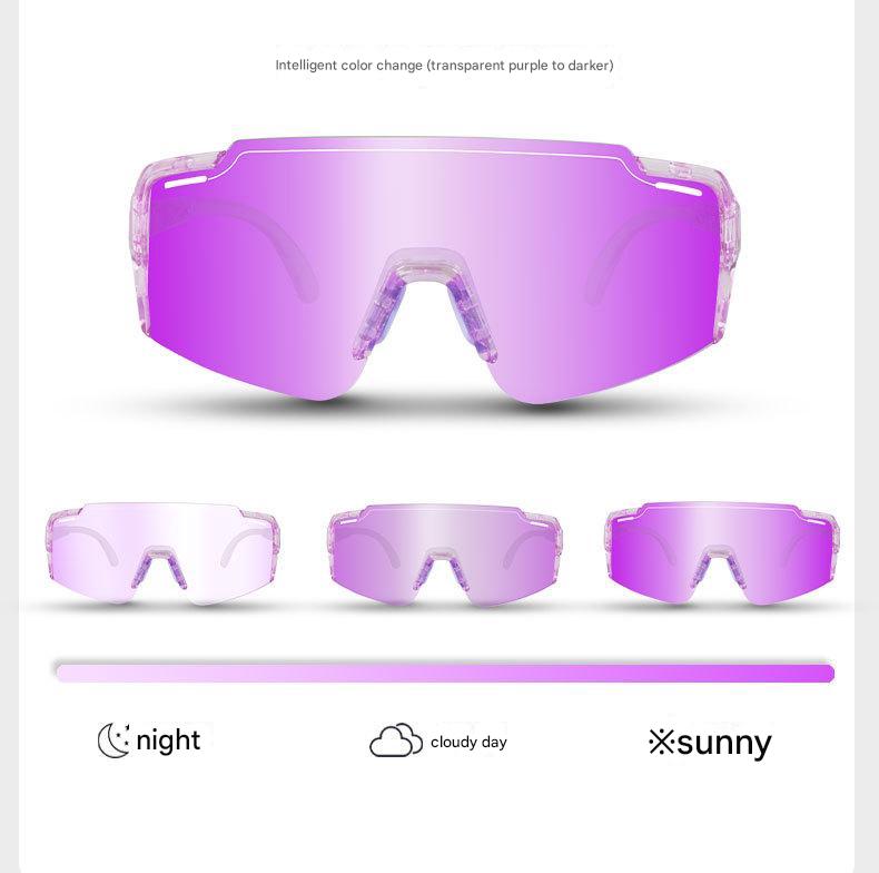 V888-ELOSUNG17020-214041-00 Purple Gradient Lens Lightweight UV400 Photochromic Cycling Glasses, Anti-Wind Protective Sunglasses for Outdoor Sports - Image 1