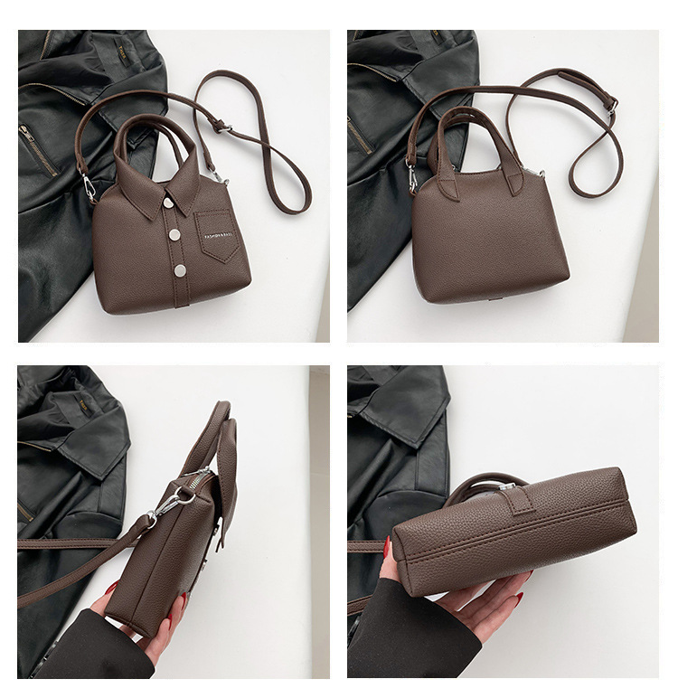 V888-ELOSUNG17050-214145-04 Brown Trendy Shirt-Inspired PU Shoulder Bag | Stylish Handbag with Unique Design - Image 5