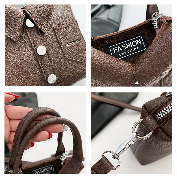 V888-ELOSUNG17050-214145-05 Brown Trendy Shirt-Inspired PU Shoulder Bag | Stylish Handbag with Unique Design - Image 6