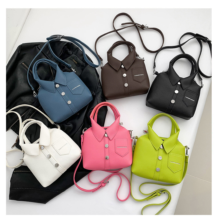 V888-ELOSUNG17050-214145-07 Brown Trendy Shirt-Inspired PU Shoulder Bag | Stylish Handbag with Unique Design - Image 8
