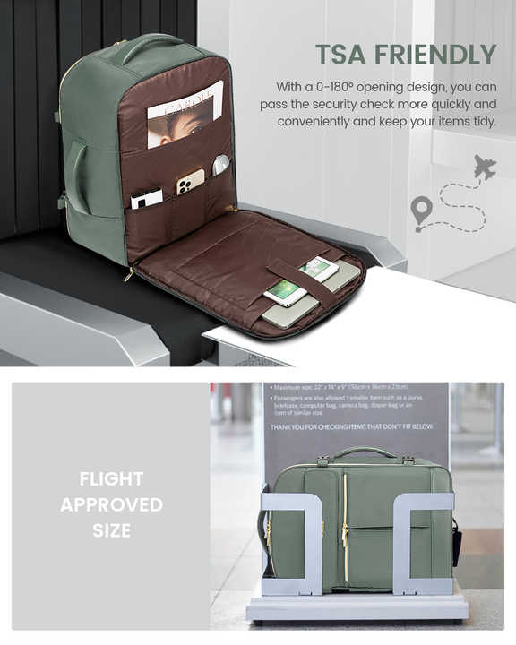 V888-ELOSUNG17056-214226-04 Bean Green 40L Large Capacity Travel Business Backpack with Expandable Compartments, Including 2 Toiletry Bags and Shoe Bag - Durable Oxford Fabric - Image 5