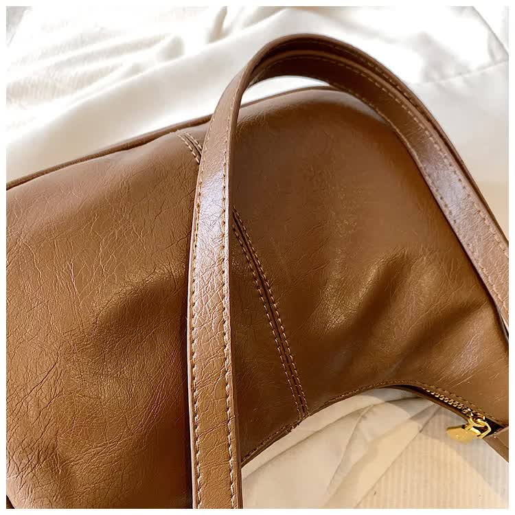 V888-ELOSUNG17069-214192-03 Brown Vintage PU Leather Shoulder Bag - Women's Simple and Stylish Tote Bag for Commuting and Casual Use - Image 4