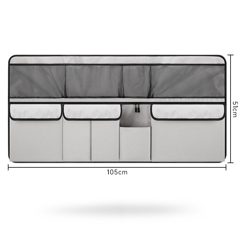 V888-ELOSUNG17188-215340-00 Grey Car Trunk Storage Bag - Large Capacity Oxford Cloth Multi-Purpose Hanging Organizer with Mesh Pockets and Backseat Storage - Image 1