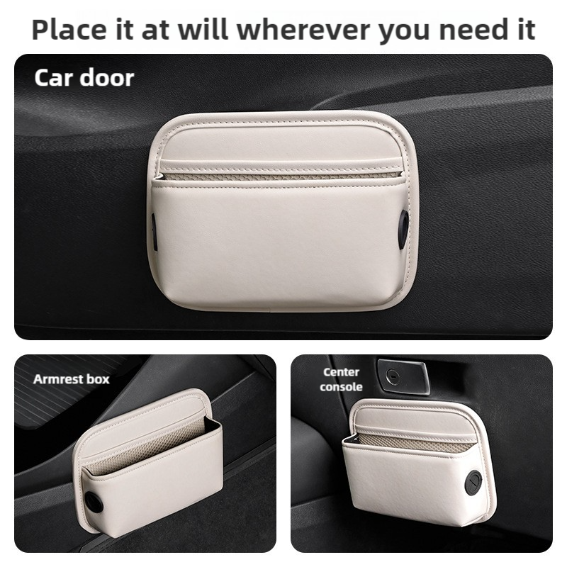 V888-ELOSUNG17193-215370-02 Brown PU Leather Car Storage Organizer with Dual Charging Holes and Inner Mesh Pocket, Multi-functional Door Handle Hanging Bag for Phones and Accessories, Lightweight and Durable - Image 3