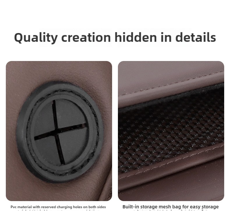 V888-ELOSUNG17193-215370-04 Brown PU Leather Car Storage Organizer with Dual Charging Holes and Inner Mesh Pocket, Multi-functional Door Handle Hanging Bag for Phones and Accessories, Lightweight and Durable - Image 4