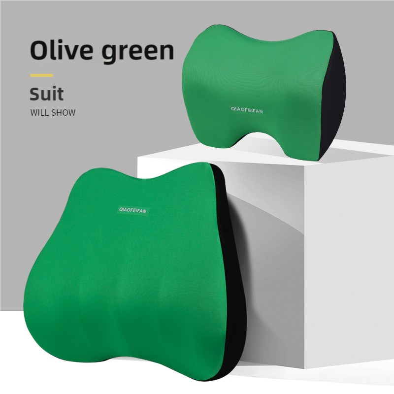 V888-ELOSUNG17201-215063-00 Green Memory Foam Car Seat Neck and Lumbar Support Set - Ergonomic Cushion for Office, Home, and Driving - Image 1