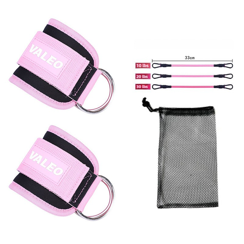 V888-ELOSUNG17246-215186-00 Pink Set (2 Ankle Straps + 3 elastic ropes + 1 mesh bag) Adjustable Ankle Straps for Leg and Glute Training - EVA Padded Gym Foot Straps - Image 1