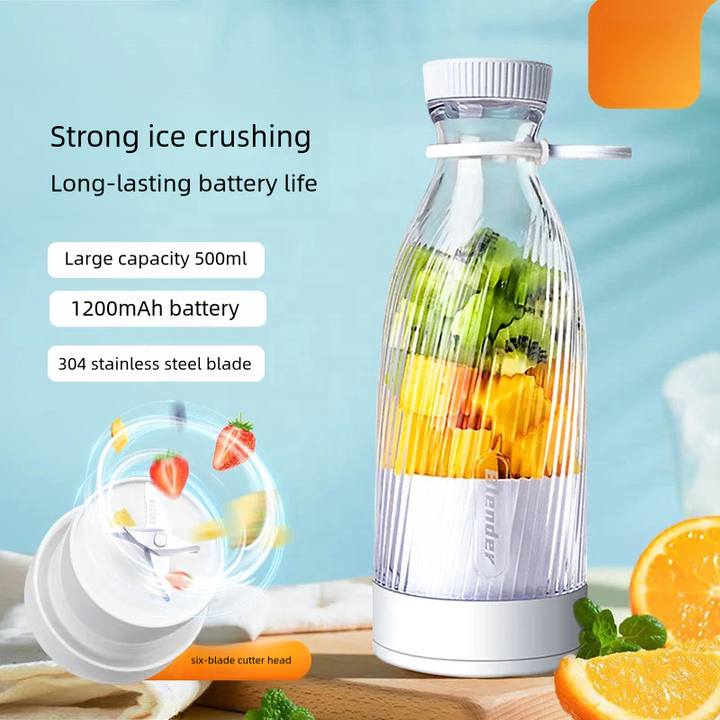 V888-ELOSUNG17302-215622-00 White Portable Rechargeable Blender Bottle, 500ml, USB Charging, 1200mAh, with 304 Stainless Steel Blade – For Smoothies and Juices On-The-Go - Image 1
