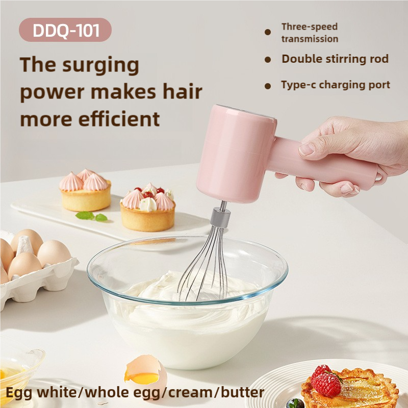 V888-ELOSUNG17304-215718-00 Pink Portable Electric Egg Beater with 3-Speed Adjustment, Dual Whisks, and Type-C Charging - Image 1