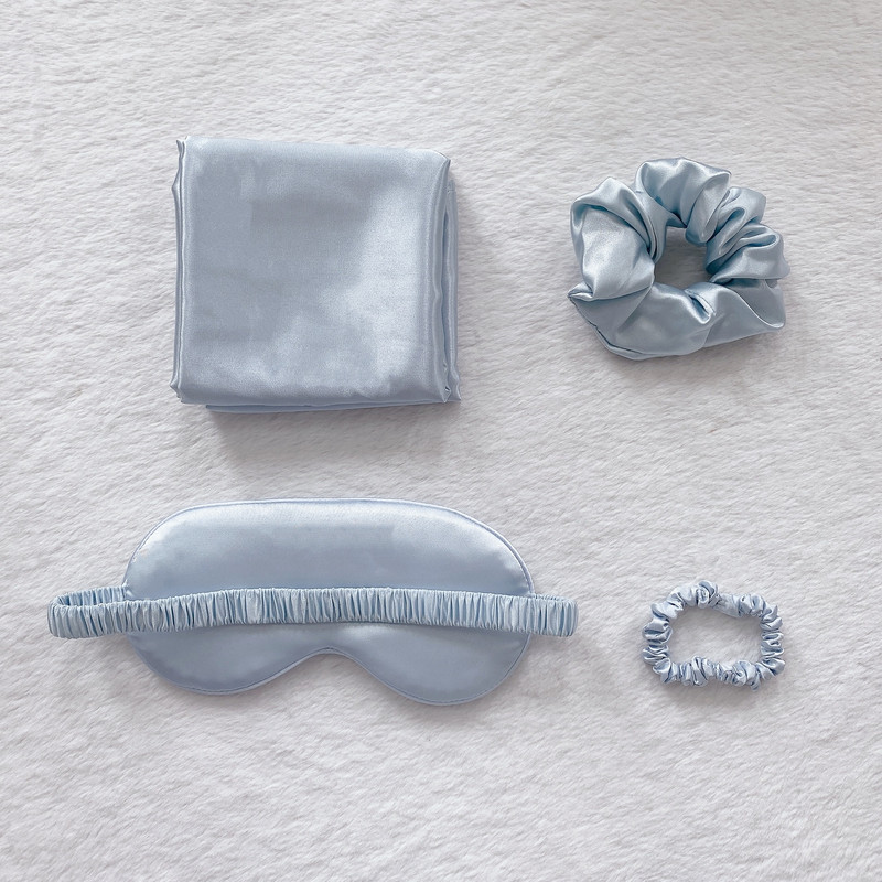 V888-ELOSUNG17436-215979-02 Green Luxury Faux Silk Sleep Gift Set - 4-Piece Eye Mask, Pillowcase & Scrunchies for Relaxation & Comfort - Image 3