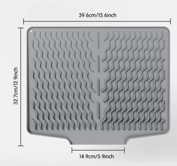 V888-ELOSUNG17623-216627-04 Grey Silicone Dish Drying Mat, Non-Slip Draining Pad for Sink, Heat-Resistant and Water-Absorbent, Ideal for Dishes, Cups, and Utensils - Image 5