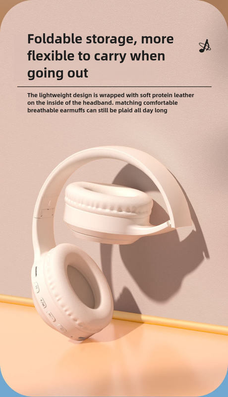 V888-ELOSUNG17725-222274-03 Off White and Orange Wireless Headphones - 400mAh, 16H Playtime, SD Card & Aux Support - Image 4